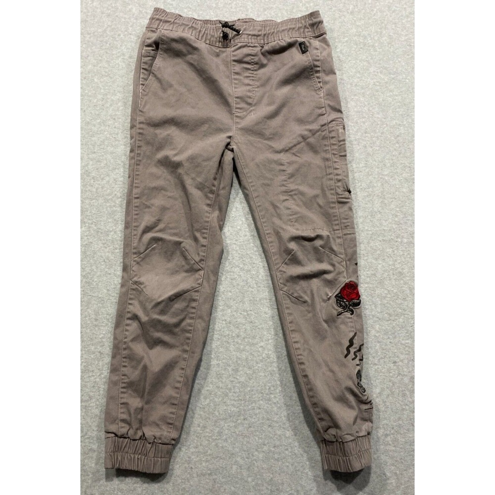 Boys Nitrous Black Embroidered Rose Jaguar Joggers Elastic Waist Gray Size Small